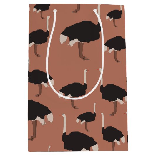 Ostrich Bird Illustration Pattern Mittlere Geschenktüte (Vorderseite)