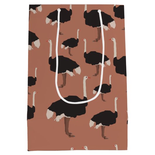Ostrich Bird Illustration Pattern Mittlere Geschenktüte (Rückseite)