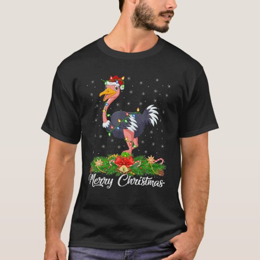 Ostrich Bird Lover Matching Weihnachtsmannmütze Os T-Shirt (Vorderseite)