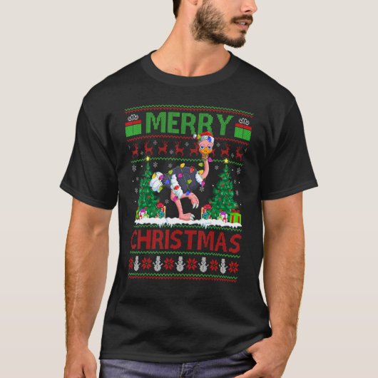 Ostrich Bird   Xmas Tree Ugly Santa Ostrich Christ T-Shirt (Vorderseite)
