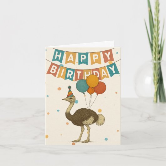 Ostrich Birthday Card - Fun Party Animal Karte (Vorderseite)