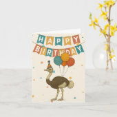 Ostrich Birthday Card - Fun Party Animal Karte (Gelbe Blume)