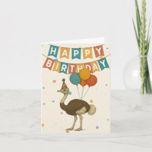 Ostrich Birthday Card - Fun Party Animal Karte