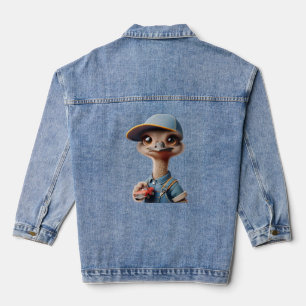 Ostrich Chick in einer Kappe mit einem Red Car Kle Jeansjacke