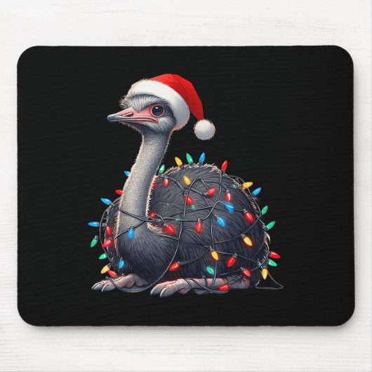 Ostrich Christmas Lights Funny Weihnachtsmannmütze Mousepad (Vorne)