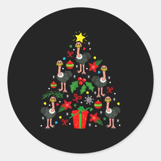 Ostrich Christmas Ornament Tree Funny Xmas Gift Runder Aufkleber (Vorderseite)
