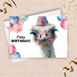 Ostrich Funny Colorful Balloons Happy Birthday Karte<br><div class="desc">Bringen Sie das Lachen mit einer StraußenGeburtstagskarte,  die so einzigartig ist wie der Vogel selbst! Dieses unglaublich witzig Design besticht durch einen langen Straußenvogel,  der einen lächerlich farbenfrohen festlichen Hut aus Party trägt. Es ist die perfekte Art,  einen Geburtstagswunsch zu senden.</div>