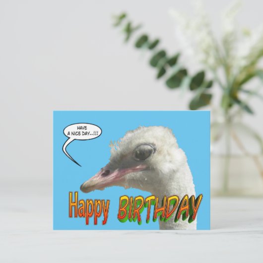 Ostrich Happy Birthday individualisierbare Postkar Postkarte (Stehend Vorderseite)