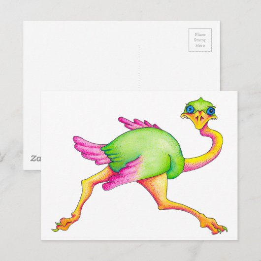 Ostrich Postkarte (Vorne/Hinten)