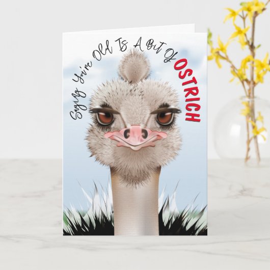 Ostrich Pun Funny Birthday Karte (Gelbe Blume)