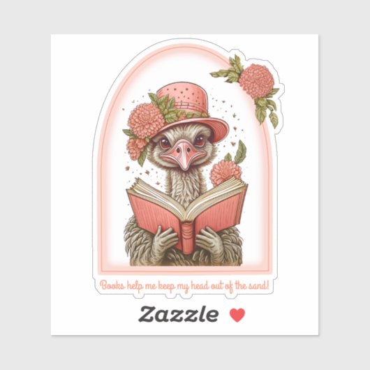 Ostrich Reading a Book Custom-Cut Vinyl Sticker (Blatt)