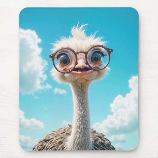 Ostrich Tragend Big Eyeglasses Mousepad (Vorne)