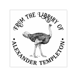 Ostrich Vintag Zeichnend Bibliotheksname Permastempel