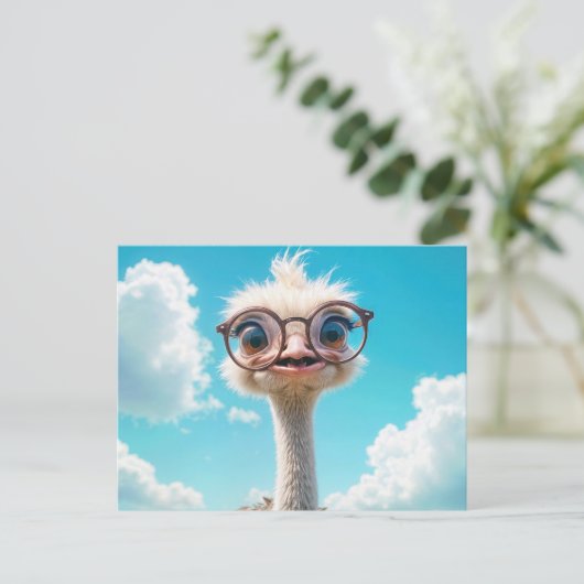 Ostrich Wearing Eyeglasses Postkarte (Stehend Vorderseite)