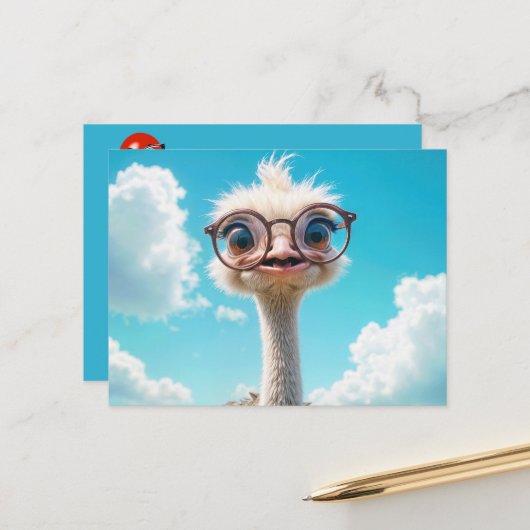 Ostrich Wearing Eyeglasses Postkarte (Vorderseite/Rückseite Beispiel)