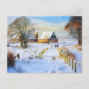 Ostsee-Dorf im Winter. Menschen beim Spazieren Postkarte