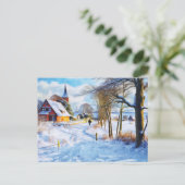 Ostseedorf im Winter. Mann geht. Kunst Postkarte (Stehend Vorderseite)