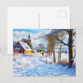 Ostseedorf im Winter. Mann geht. Kunst Postkarte (Vorne/Hinten)