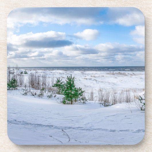 Ostseeküste im Winter schneebedeckt Getränkeuntersetzer (Vorderseite)