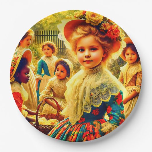 OSTTAG Vintage Kinder 3D ~ dekoriert Pappteller (Vorderseite)