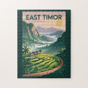 Osttimor Felder Illustration Reise Kunst Vintage Puzzle