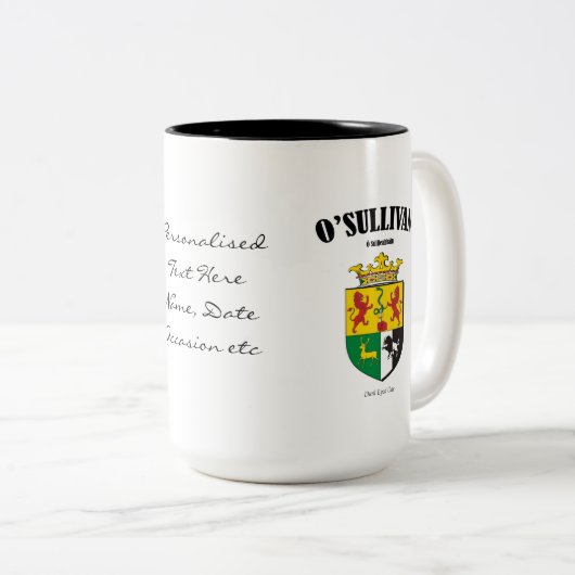 O'Sullivan Familienwappen, Übersetzung und Bedeutu Zweifarbige Tasse (VorderseiteRechts)