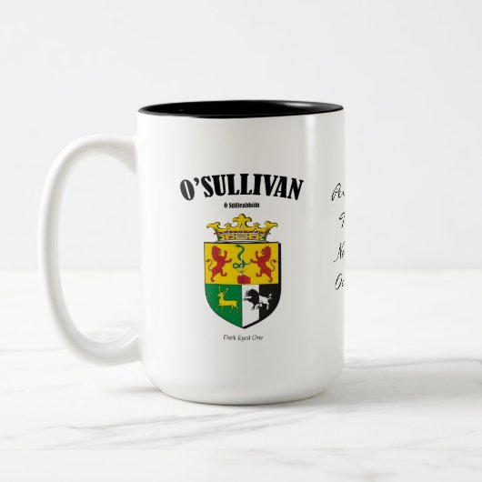 O'Sullivan Familienwappen, Übersetzung und Bedeutu Zweifarbige Tasse (Links)