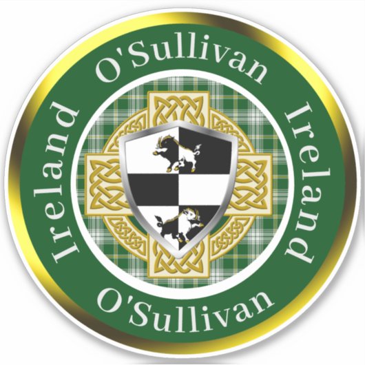O'Sullivan Irish Shield/Celtic Cross Personalisier Aufkleber (Vorderseite)