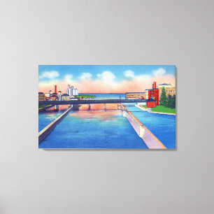 Oswego Fluss-Ansicht der Kanal-Verschlüsse u. des Leinwanddruck