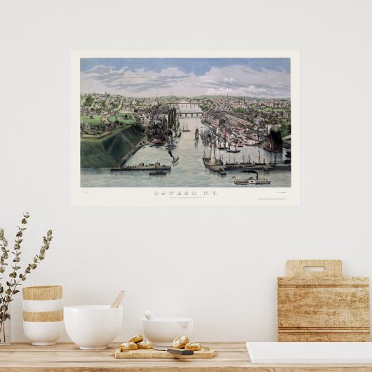 Oswego, NY Panoramic Map - 1855 Poster (Küche)