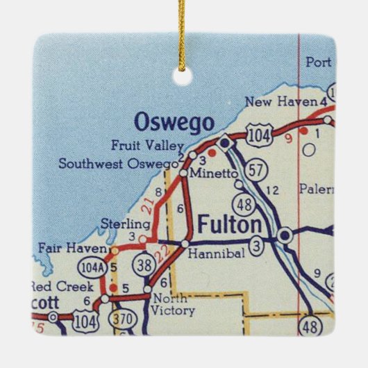 Oswego NY Vintag Map Keramikornament (Rückseite)