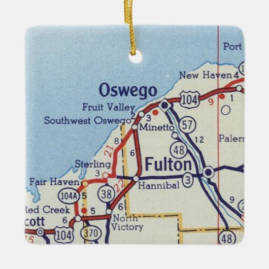 Oswego NY Vintag Map Keramikornament (Vorderseite)