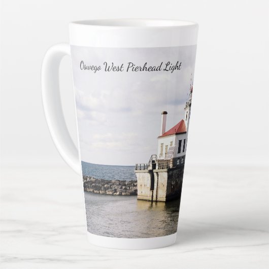 Oswego West Pierhead Light Latte Tasse (Linke Ecke)