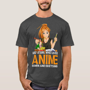 Otaku Mädchen Ramen Anime skizzieren T-Shirt