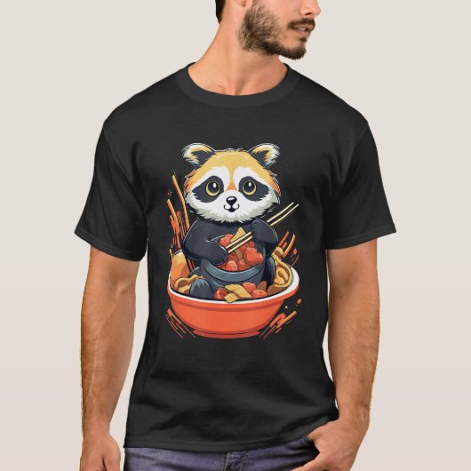 Otaku Raccoon essen japanisches Lebensmittel Ramen T-Shirt (Vorderseite)