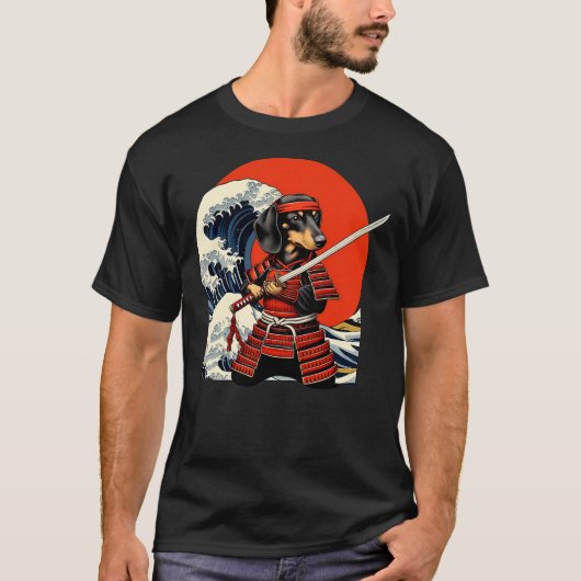Otaku Weiner Dachshund Dog Samurai T-Shirt (Vorderseite)