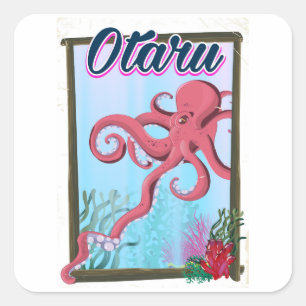 Otaru Japan Tintenfisch Reiseplakat Quadratischer Aufkleber