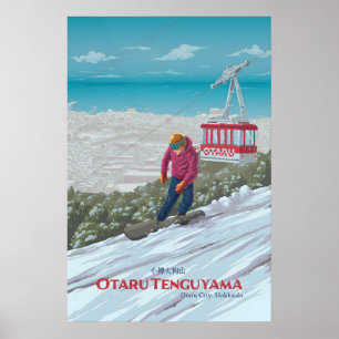 Otaru Tenguyama Japan Snowboarden Reiseplakat Poster