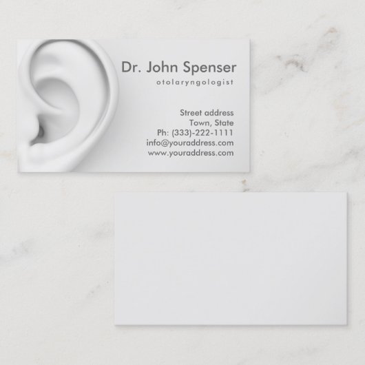 Otolaryngology Ears Doctor Gray Business Card Visitenkarte (Vorne/Hinten)