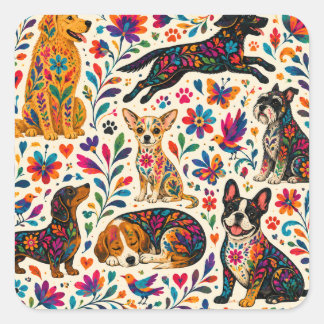 Otomi Art Hund Quadratischer Aufkleber