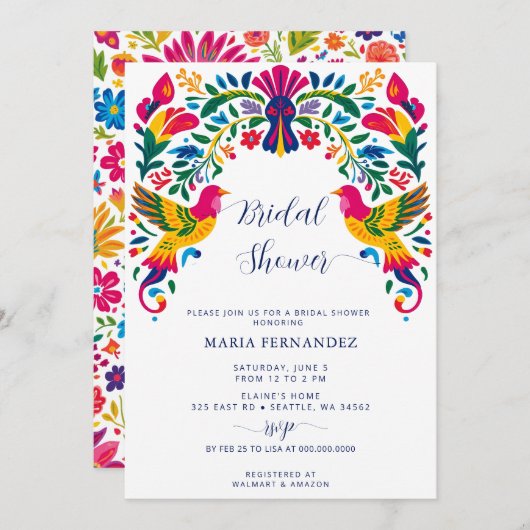 Otomi Birds Mexican Fiesta Brautparty Einladung (Vorne/Hinten)