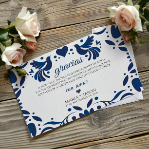 Otomi Blau Floral Elegant Fiesta Spanische Hochzei Dankeskarte