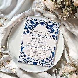 Otomi Blue Floral Elegant Fiesta Spanish Wedding Einladung