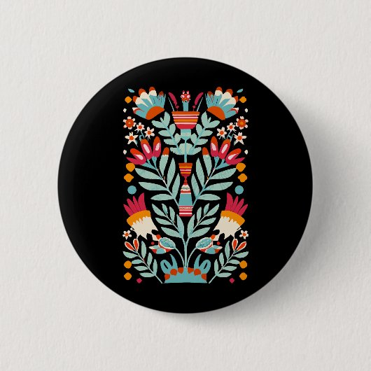Otomi-Blume-Muster mexikanische Blumenart Button (Vorderseite)