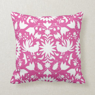 Otomi Druck, helles rosa u. weißes Boho Kissen