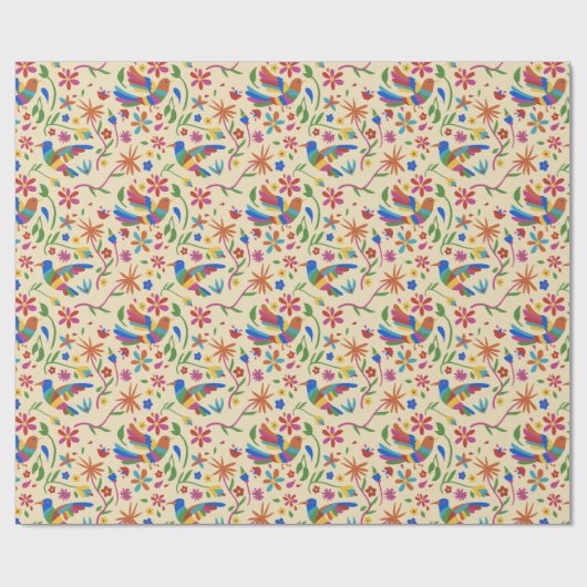 Otomi Farbiger Vogel & Blume Muster niedlicher Som Geschenkpapier (Flach)