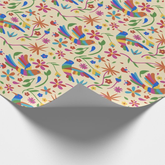 Otomi Farbiger Vogel & Blume Muster niedlicher Som Geschenkpapier (Ecke)