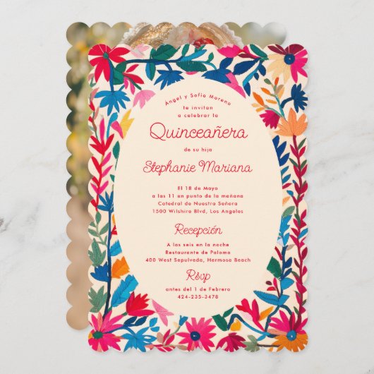 Otomi mexikanische Stickerei kühl farbenfrohe Quin Einladung (Vorne/Hinten)