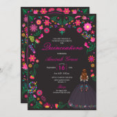 Otomi mexikanische Stickerei Quinceañera Einladung (Vorne/Hinten)