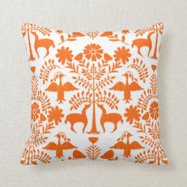 Otomi Print, White & Orange Boho Throw Kissen